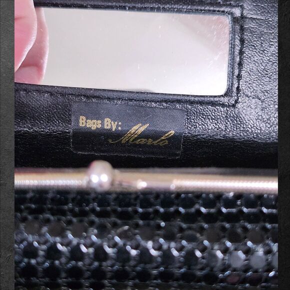 Vintage Bags by Marlo Metal Mesh Kisslock Clutch Black Copper Silver Retro - Picture 6 of 10